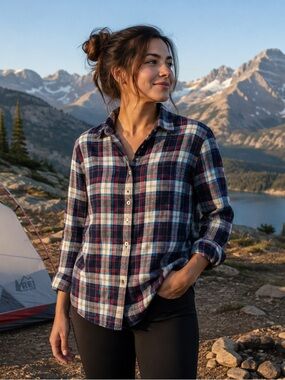 Denim & Flower Ricky Singh women’s Plaid Flannel Shirt 100% Cotton Size M